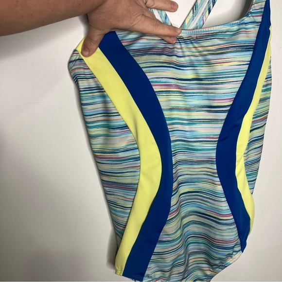 Lands’ End multicolor one piece swimsuit size 10L blue yellow space dyed - Picture 3 of 7